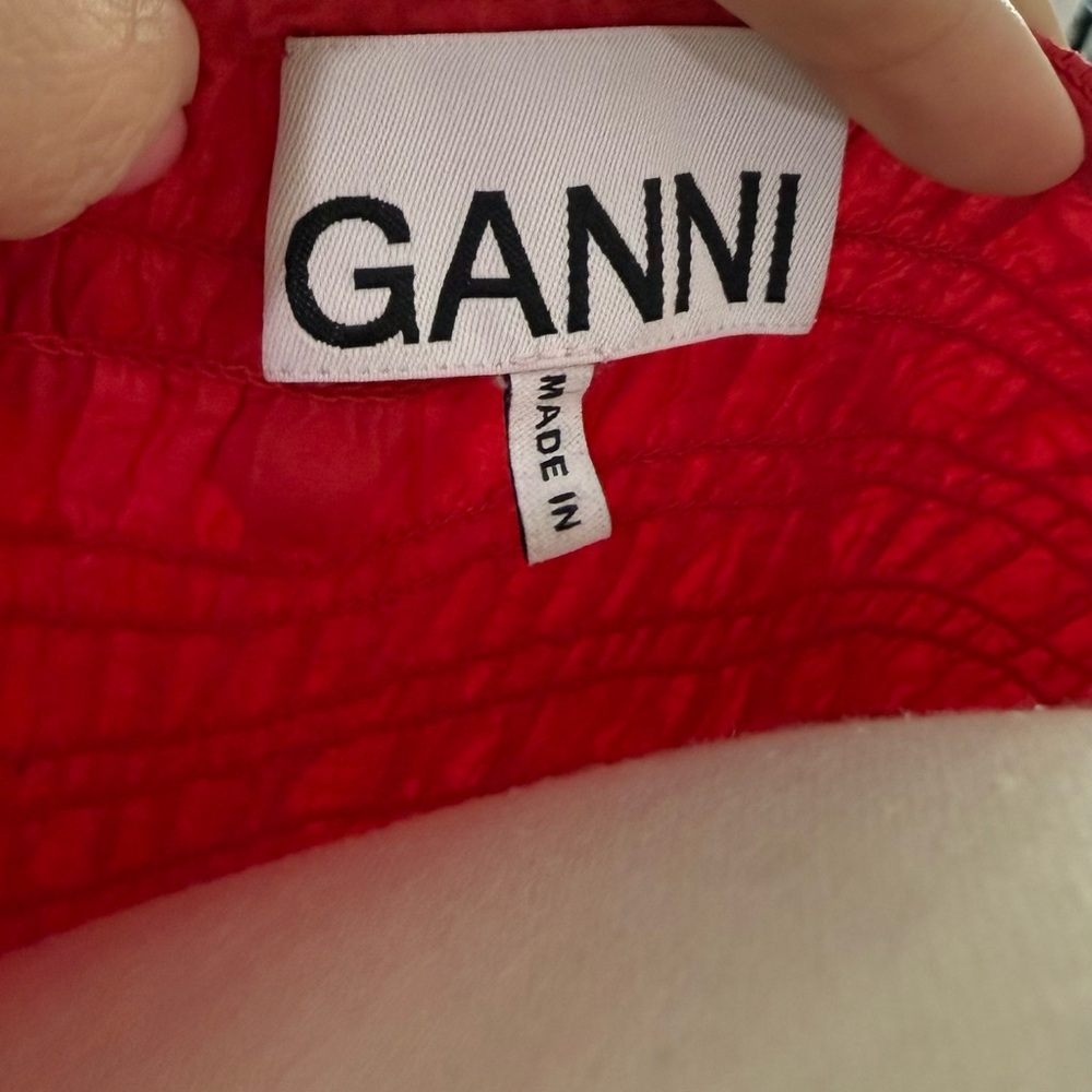 GANNI Red Smocked Sweetheart Midi Dress Size 44 L XL - Picture 7 of 7